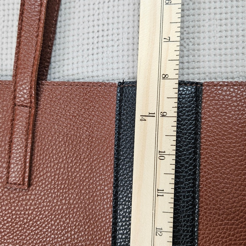 Vince Camuto Brown‎ Pebbled Leather Tote Bag Black Stripe Shopper Mens Womens - Picture 5 of 14
